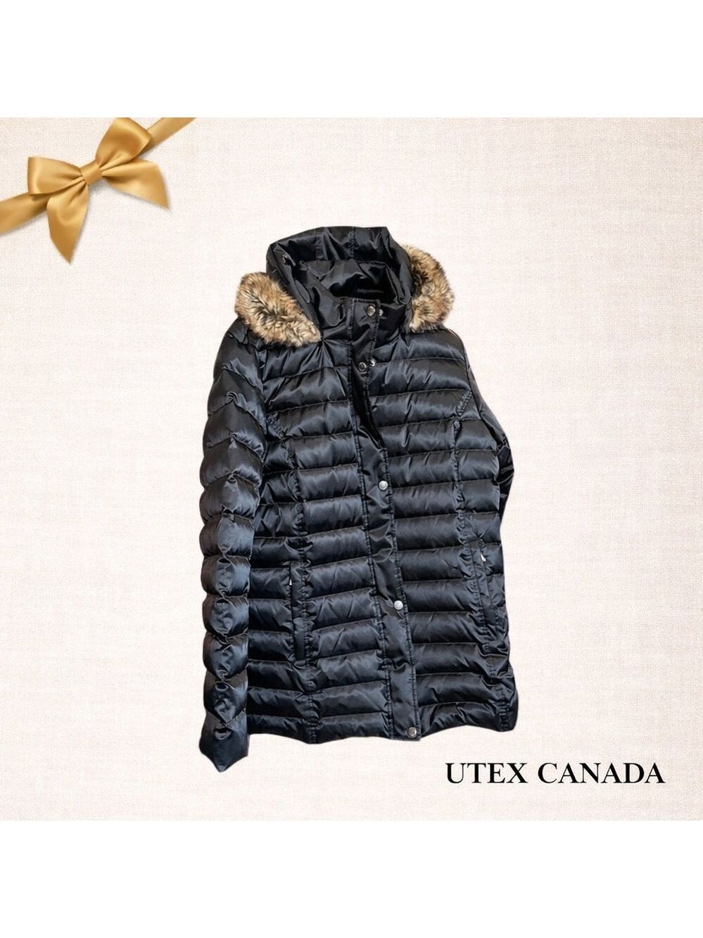 Utex Canada Black Down Puffer Jacket Faux Fur Hood XL